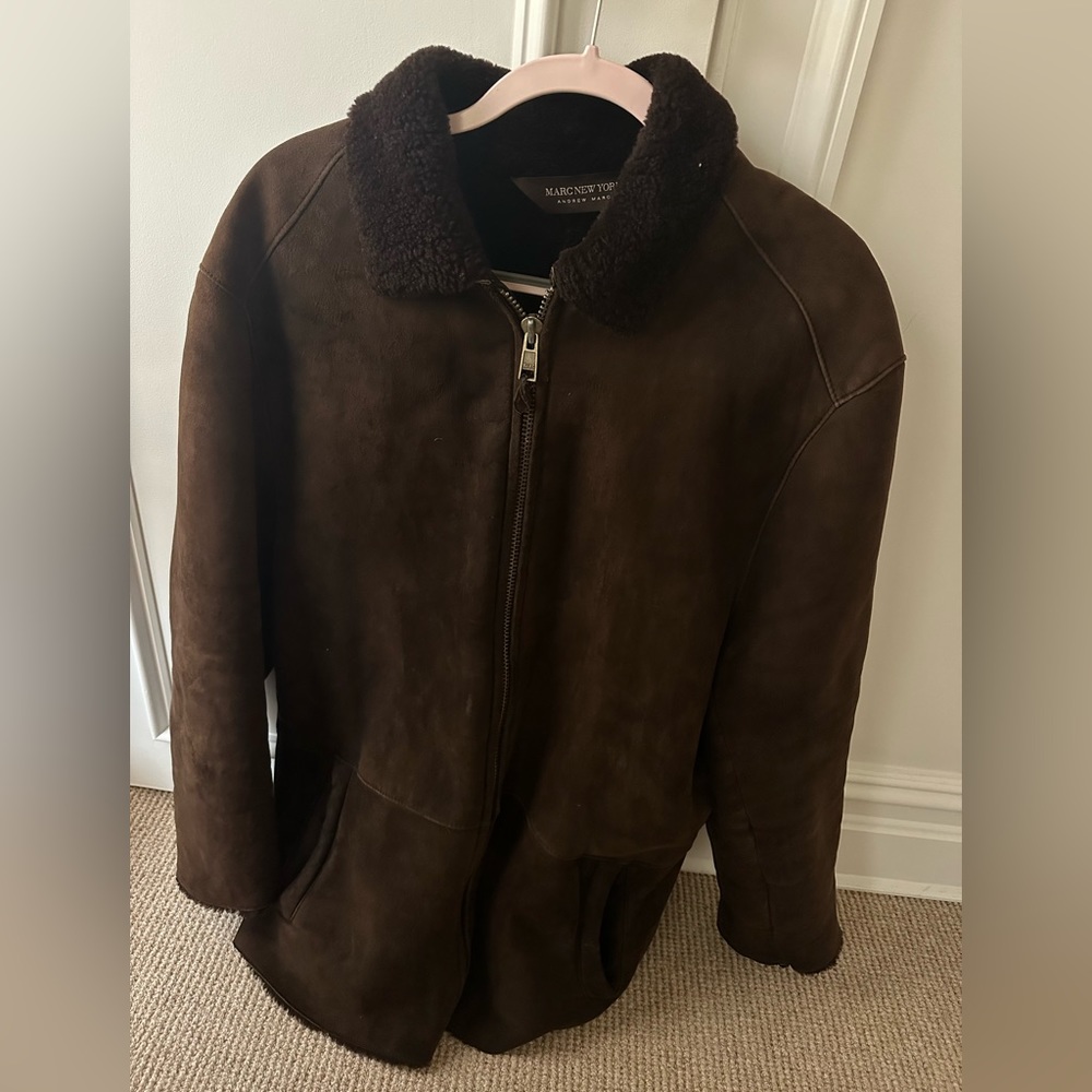 Andrew Marc Brown Men’s shearling Andrew Marc jacket made in Italy